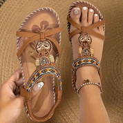 Serena Calabresi | Boho Beaded Orthopedic Flat Sandals in Teal