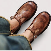 Beatrix Fontenelle | Orthopedic Brogue Mary Jane Flats in Brown Leather