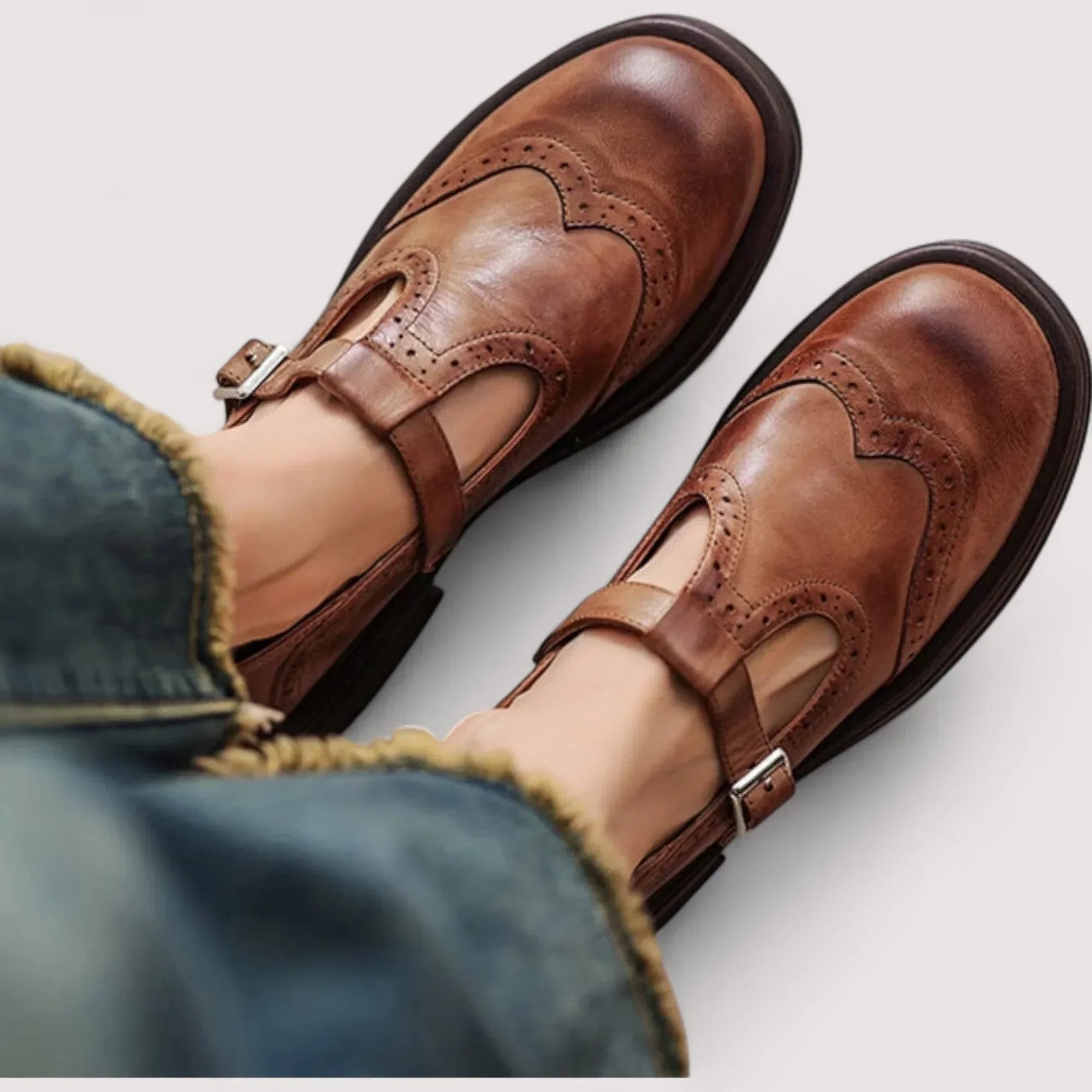 Beatrix Fontenelle | Orthopedic Brogue Mary Jane Flats in Brown Leather