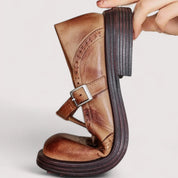 Beatrix Fontenelle | Orthopedic Brogue Mary Jane Flats in Brown Leather