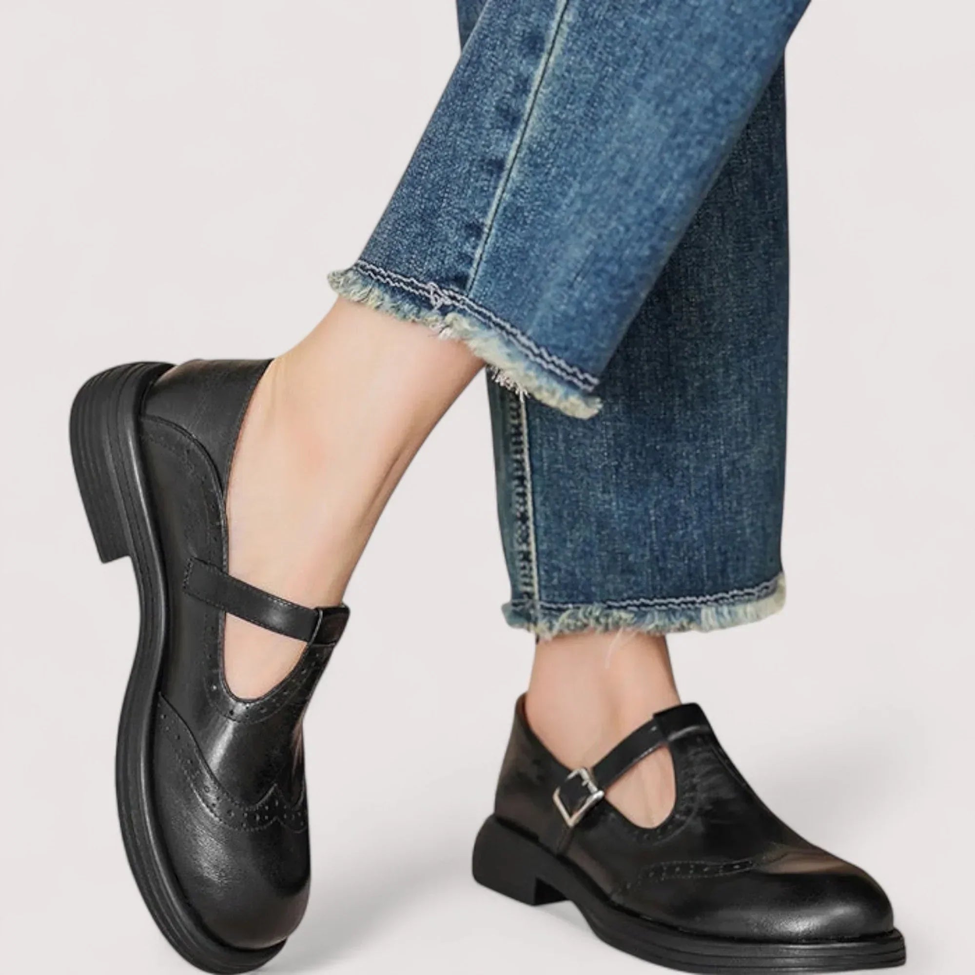 Beatrix Fontenelle | Orthopedic Brogue Mary Jane Flats in Brown Leather