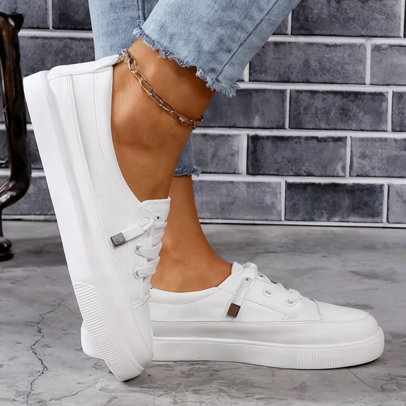 Elara Thornvik | White Lace-Up Orthopedic Sneakers for Women