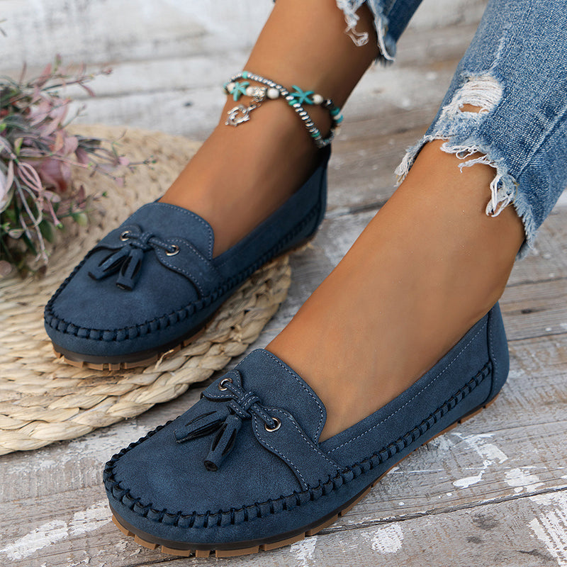 Natascha Veldkamp | Navy Blue Suede Bow-Detail Loafers