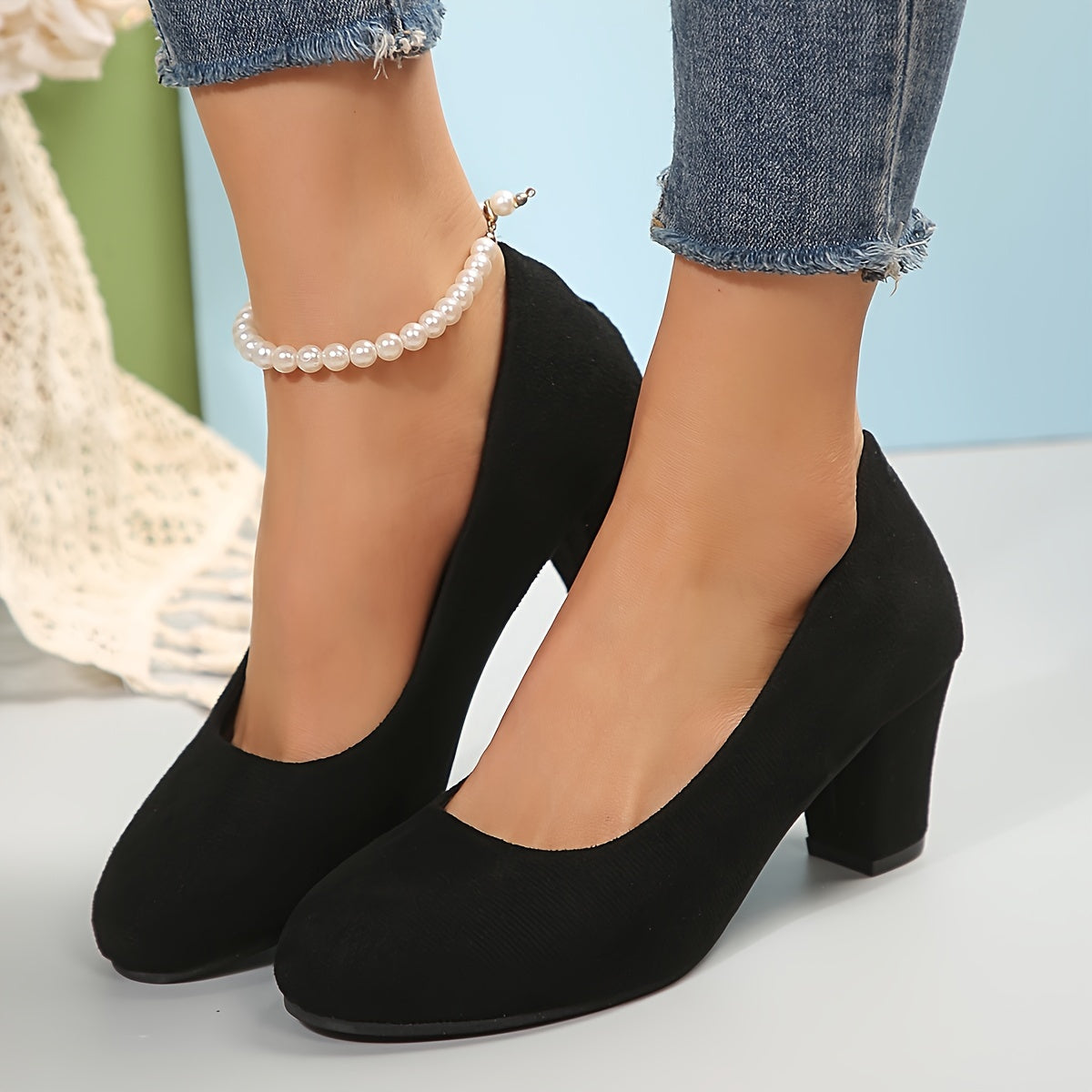 Genevra Holloway | Black Suede Block Heel Pumps – Orthopedic Comfort
