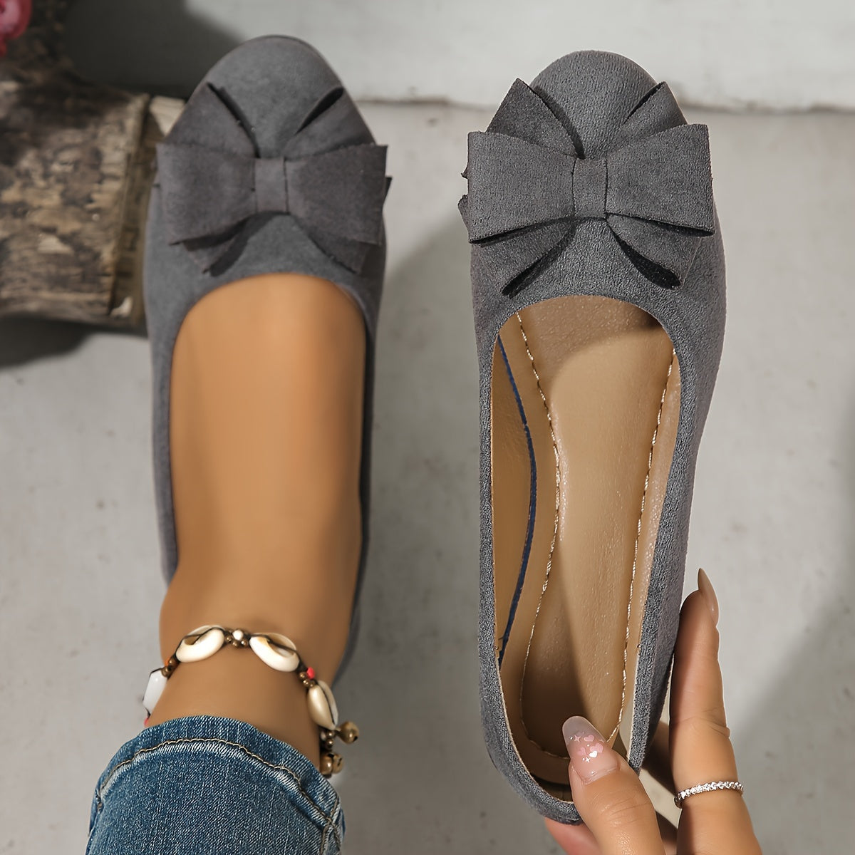 Amélie Saintjour | Grey Bow Detail Orthopedic Ballet Flats