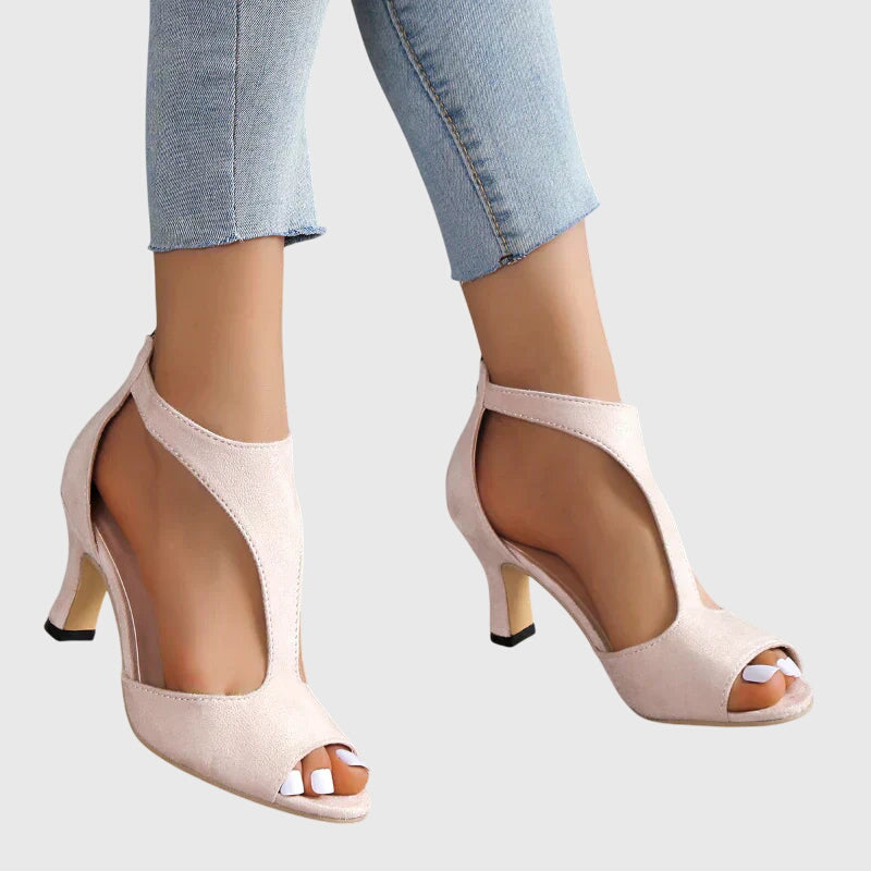 Élise Vanbrough | Blush Pink Peep Toe Block Heel Sandals