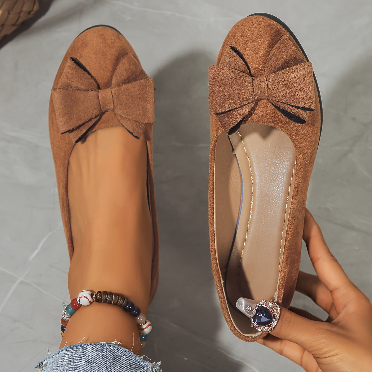 Amélie Saintjour | Grey Bow Detail Orthopedic Ballet Flats