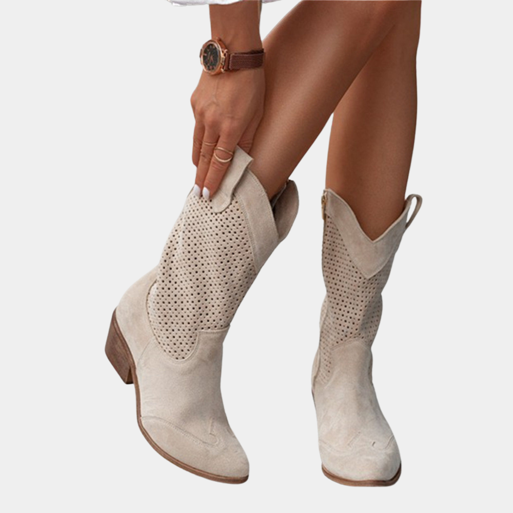 Marianna Delcorte | White Orthopedic Cowboy Boots with Perforated Detail