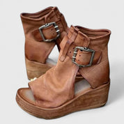 Florentine Veltri | Brown Leather Wedge Buckle orthopedic-inspired Boots