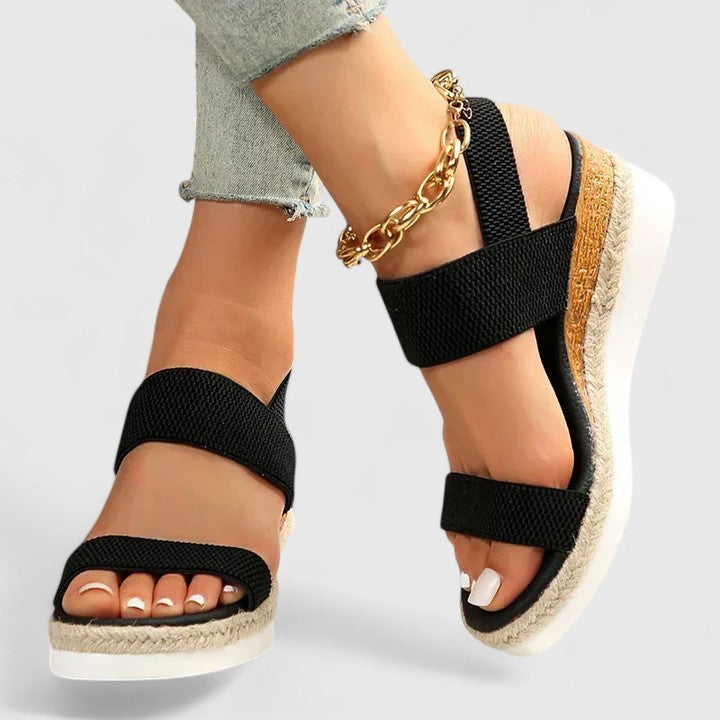 Nadine Thorvaldsen | Black Espadrille Wedge Orthopedic Sandals