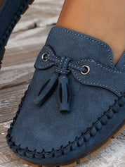 Natascha Veldkamp | Navy Blue Suede Bow-Detail Loafers