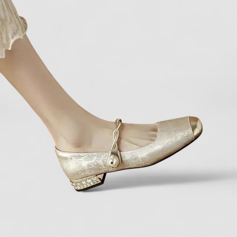 Rosalind Mercer | Green Crystal Heel Mary Jane Low Heels