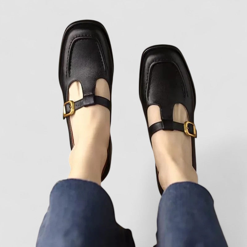 Mathilde Fontenoy | Orthopedic T-Strap Mary Jane Flats in Brown