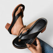 Sunniva Thorvaldsen | Black Orthopedic Wedge Flip Sandals