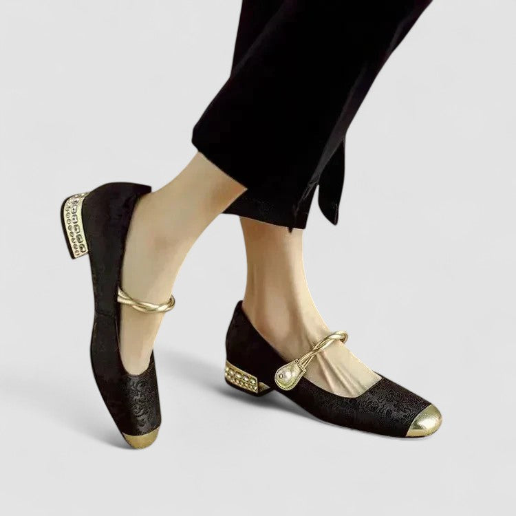 Rosalind Mercer | Green Crystal Heel Mary Jane Low Heels