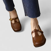 Mathilde Fontenoy | Orthopedic T-Strap Mary Jane Flats in Brown