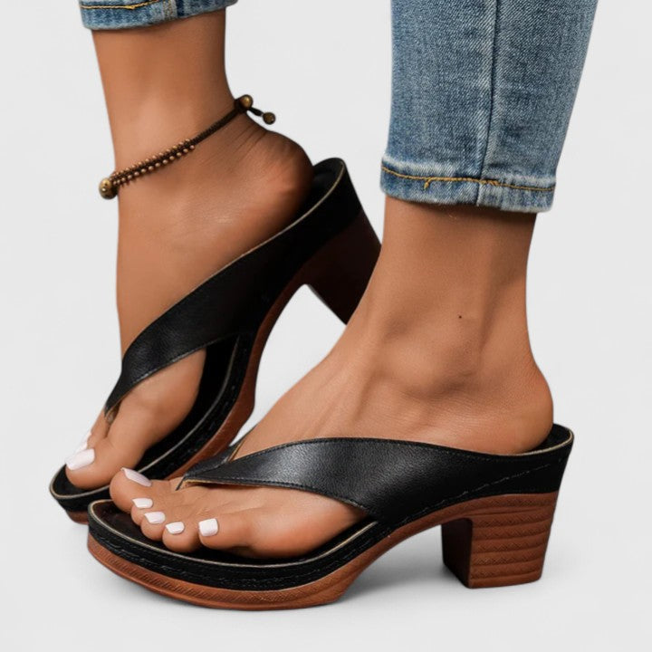 Sunniva Thorvaldsen | Black Orthopedic Wedge Flip Sandals