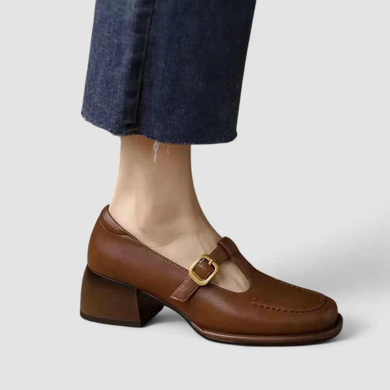 Mathilde Fontenoy | Orthopedic T-Strap Mary Jane Flats in Brown