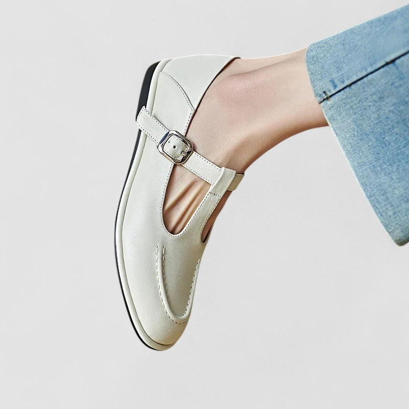 Ophelia Stanhope | Black T-Strap Orthopedic Low Heel Flat