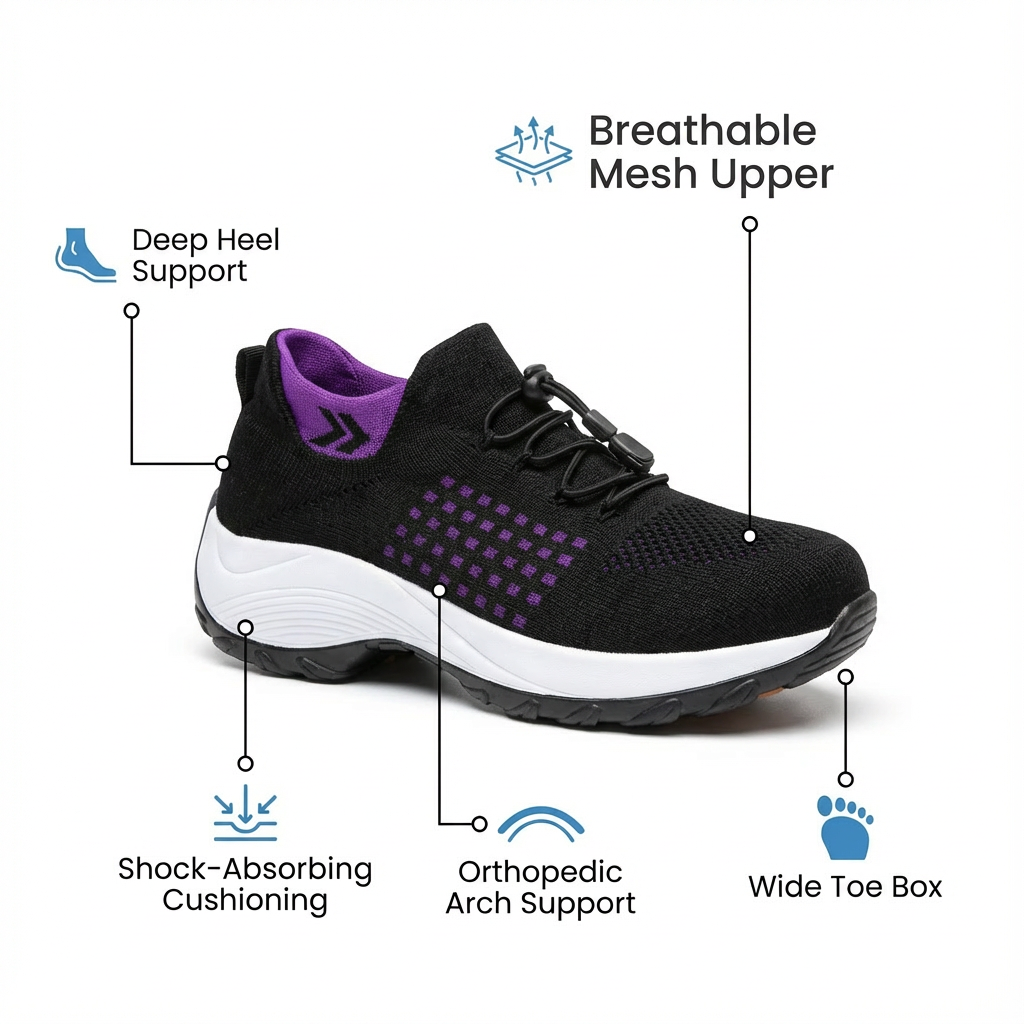 ShiftFOX™ | Women's 12-Hour Comfort Shoes for Nurses & Service Workers — Heel, Knee & Back Pain Relief (Purple)