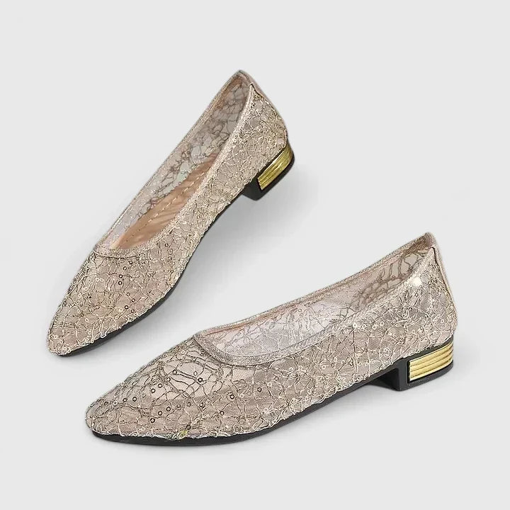 Cecilia Vanbright | Gold Lace Orthopedic Flat Loafers