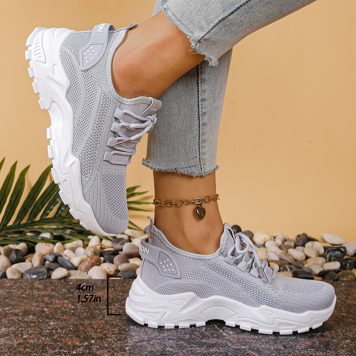 Nadia Holmgren | Beige Mesh Platform Sneakers with Orthopedic Support