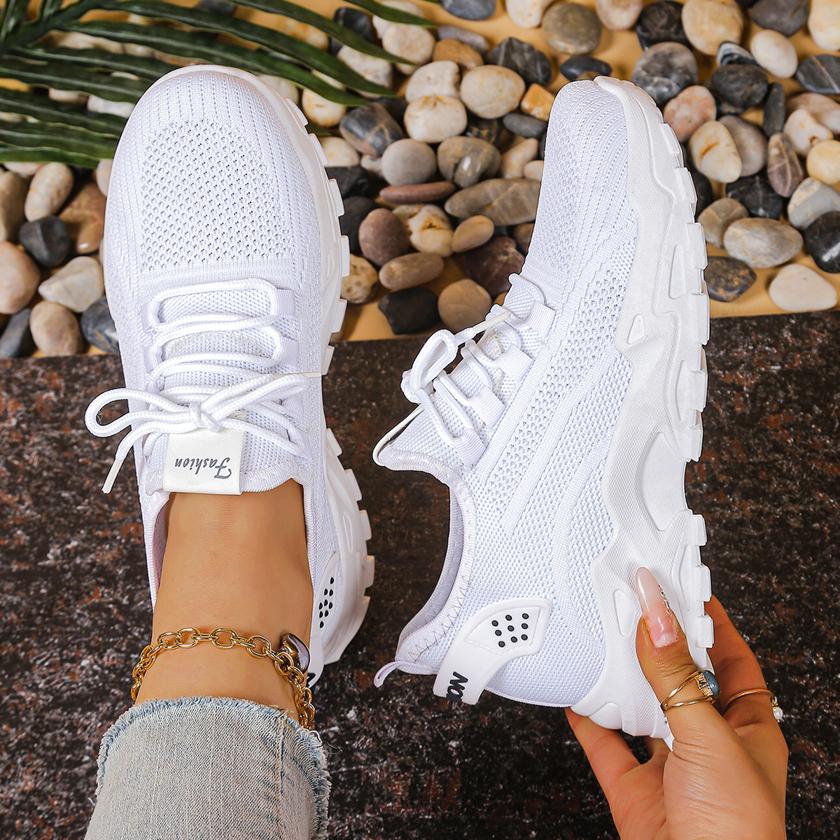 Nadia Holmgren | Beige Mesh Platform Sneakers with Orthopedic Support